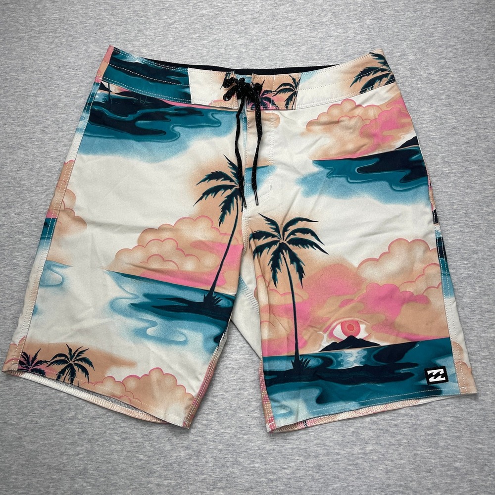 Billabong Board Shorts Mens 30 Tropical Palm Tree Sunset Multicolor EUC